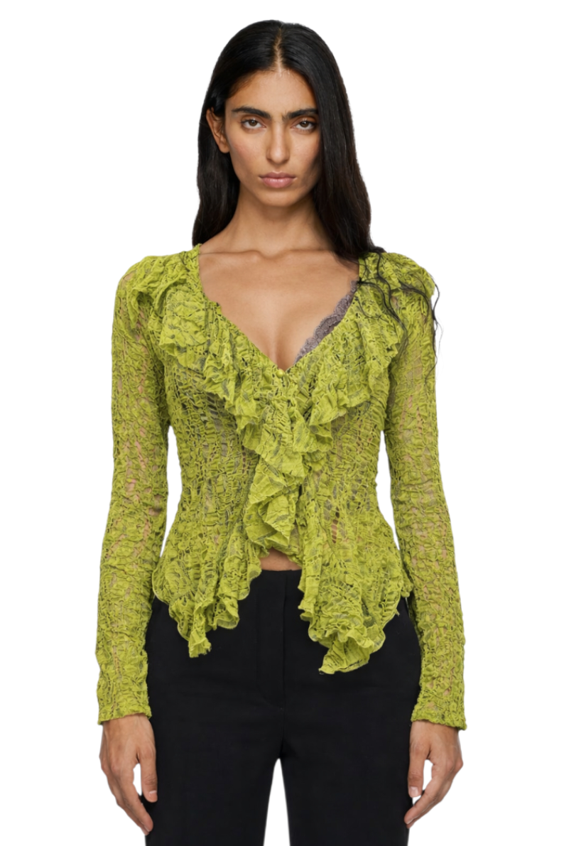 Lace Ruffle V-Neck Blouse