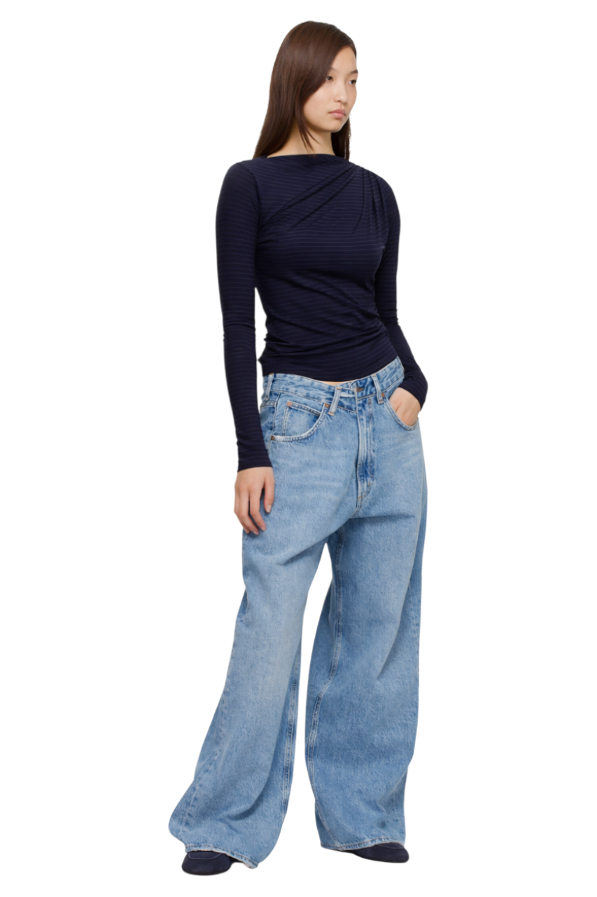 Ruched Striped Long Sleeve Top