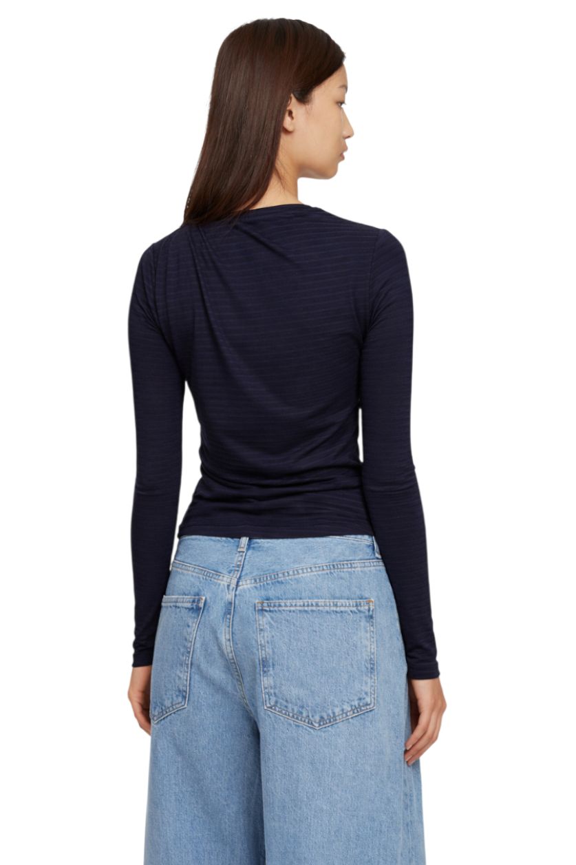 Ruched Striped Long Sleeve Top