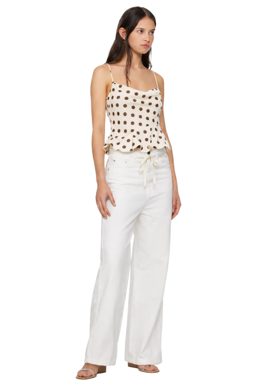 Crisscross Ruffled Hem Polka Dot Cami