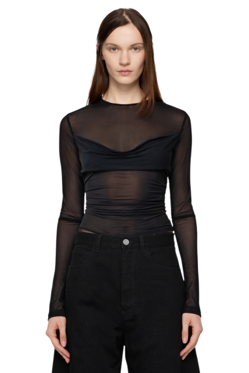 Ruched Mesh Long Sleeve Top