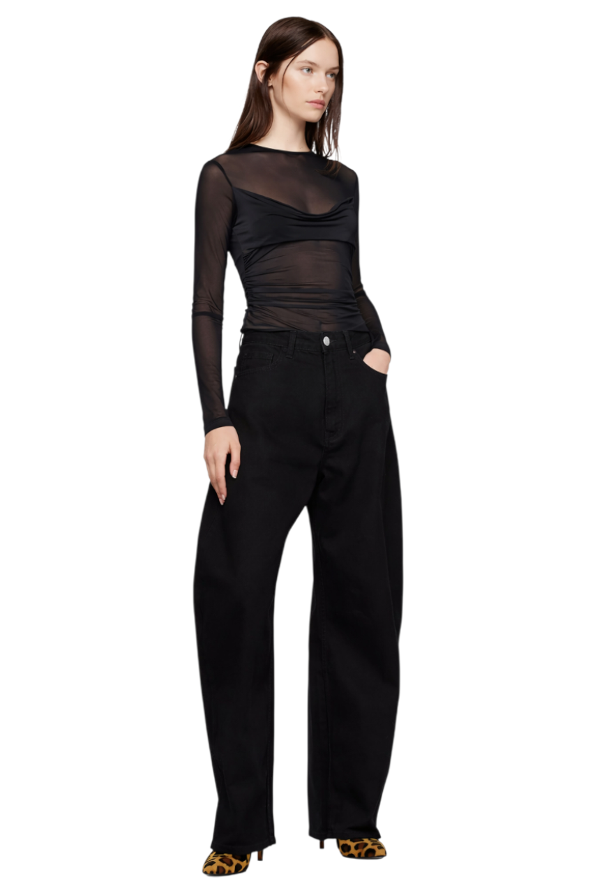 Ruched Mesh Long Sleeve Top