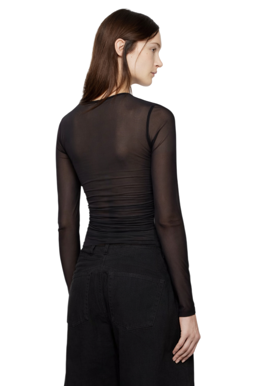 Ruched Mesh Long Sleeve Top