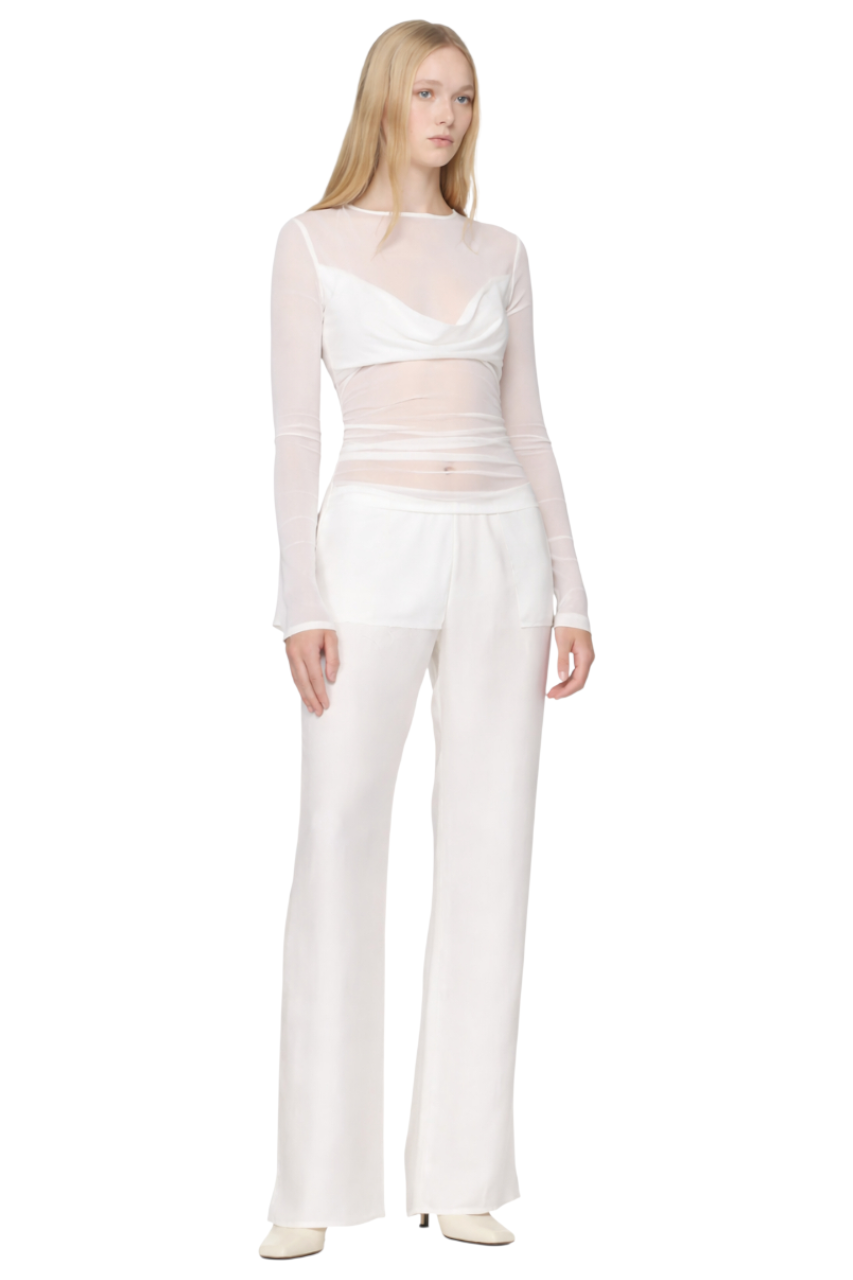 Ruched Mesh Long Sleeve Top