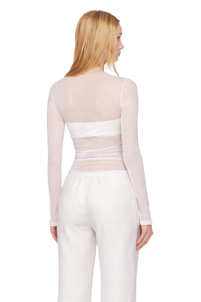 Ruched Mesh Long Sleeve Top