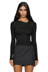 Ruched Asymmetrical Neck Long Sleeve T-Shirt