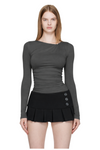 Ruched Asymmetrical Neck Long Sleeve T-Shirt