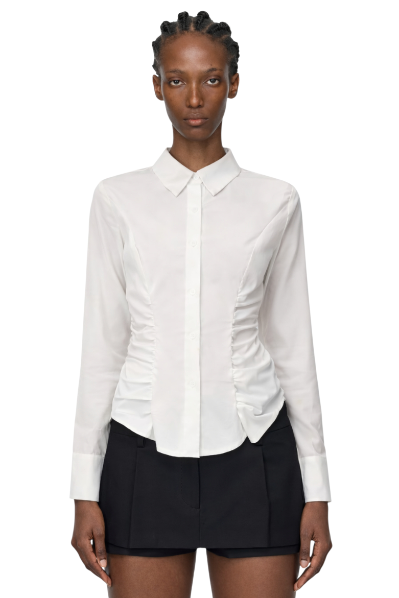 Ruched Button Down Long Sleeve Shirt