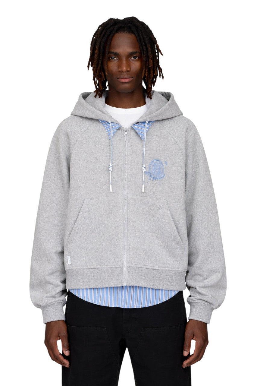 Men's Layered Striped Hem Zip-Up Hoodie