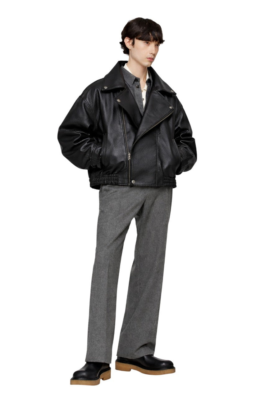 Men's Zip Up Leather Moto Jacket