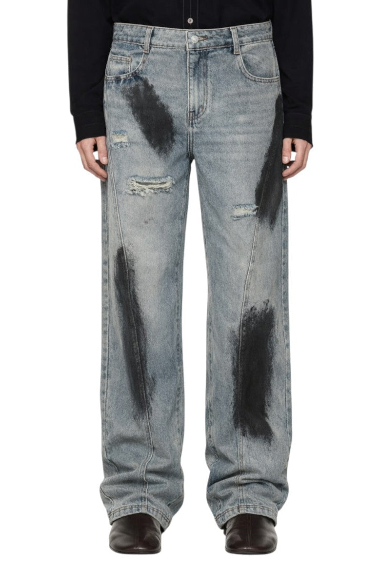 Men's Distressed Wide Leg Acid Wash Jeans