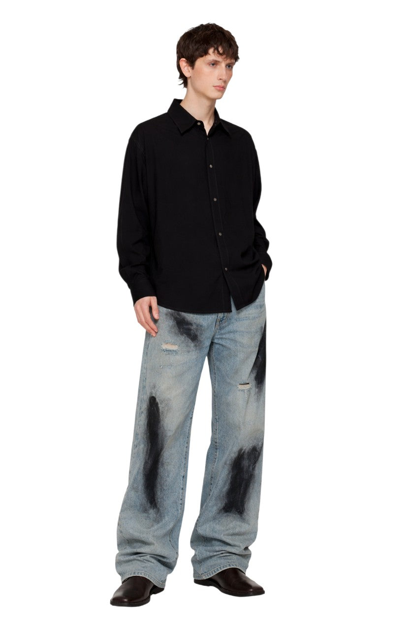 Men's Distressed Wide Leg Acid Wash Jeans