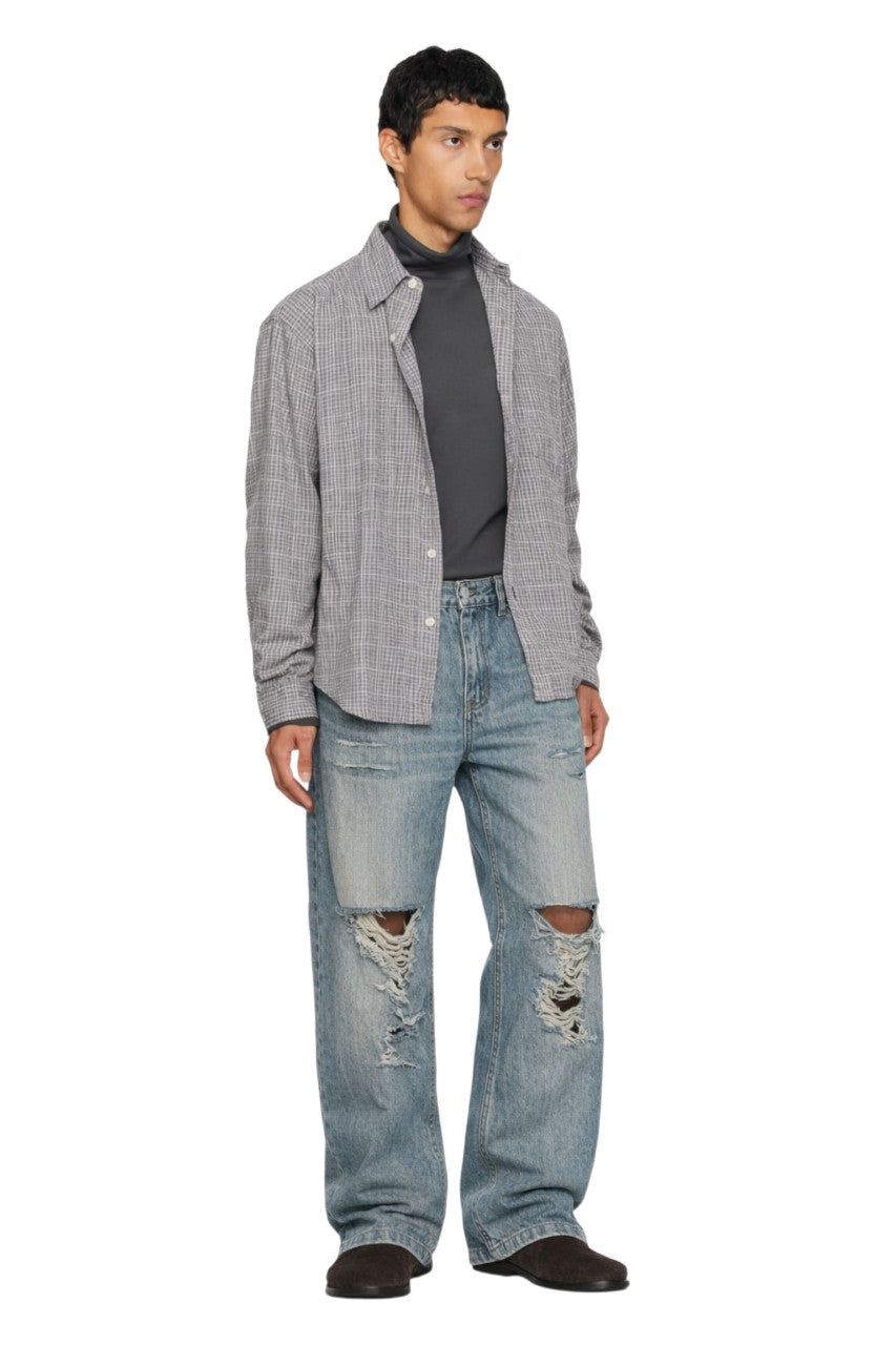 Men's Vintage Washed Distressed Wide Leg Jeans