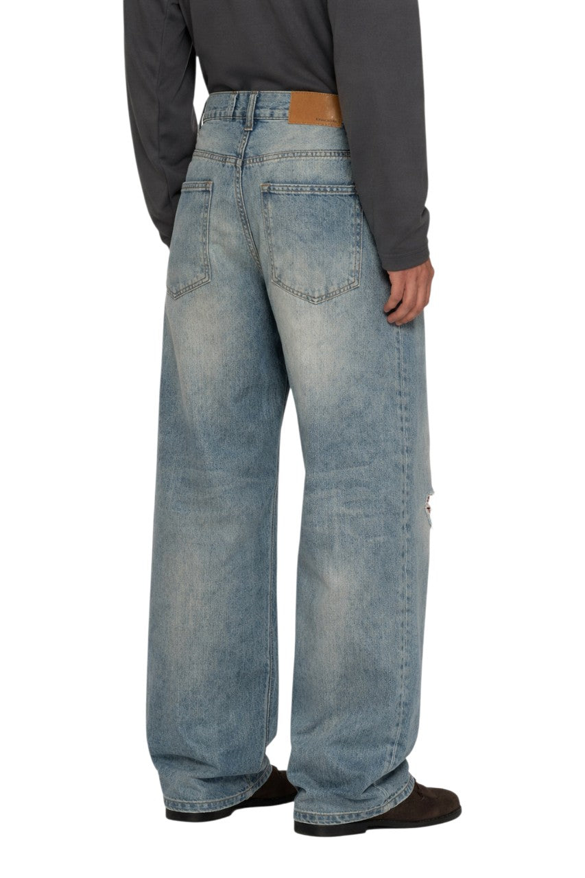 Men's Vintage Washed Distressed Wide Leg Jeans