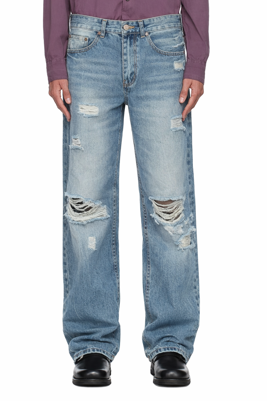 Men's Distressed Washed Wide Leg Jeans