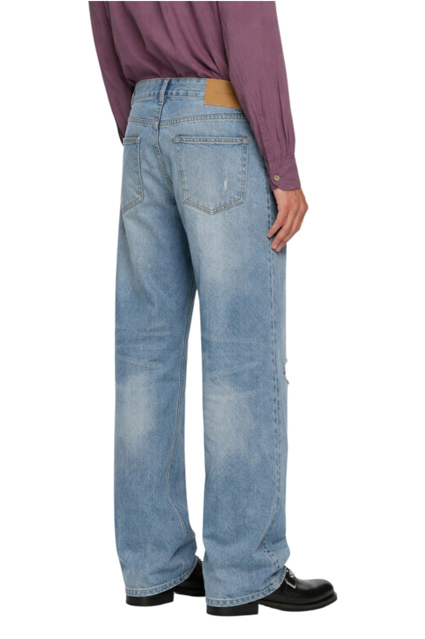 Men's Distressed Washed Wide Leg Jeans