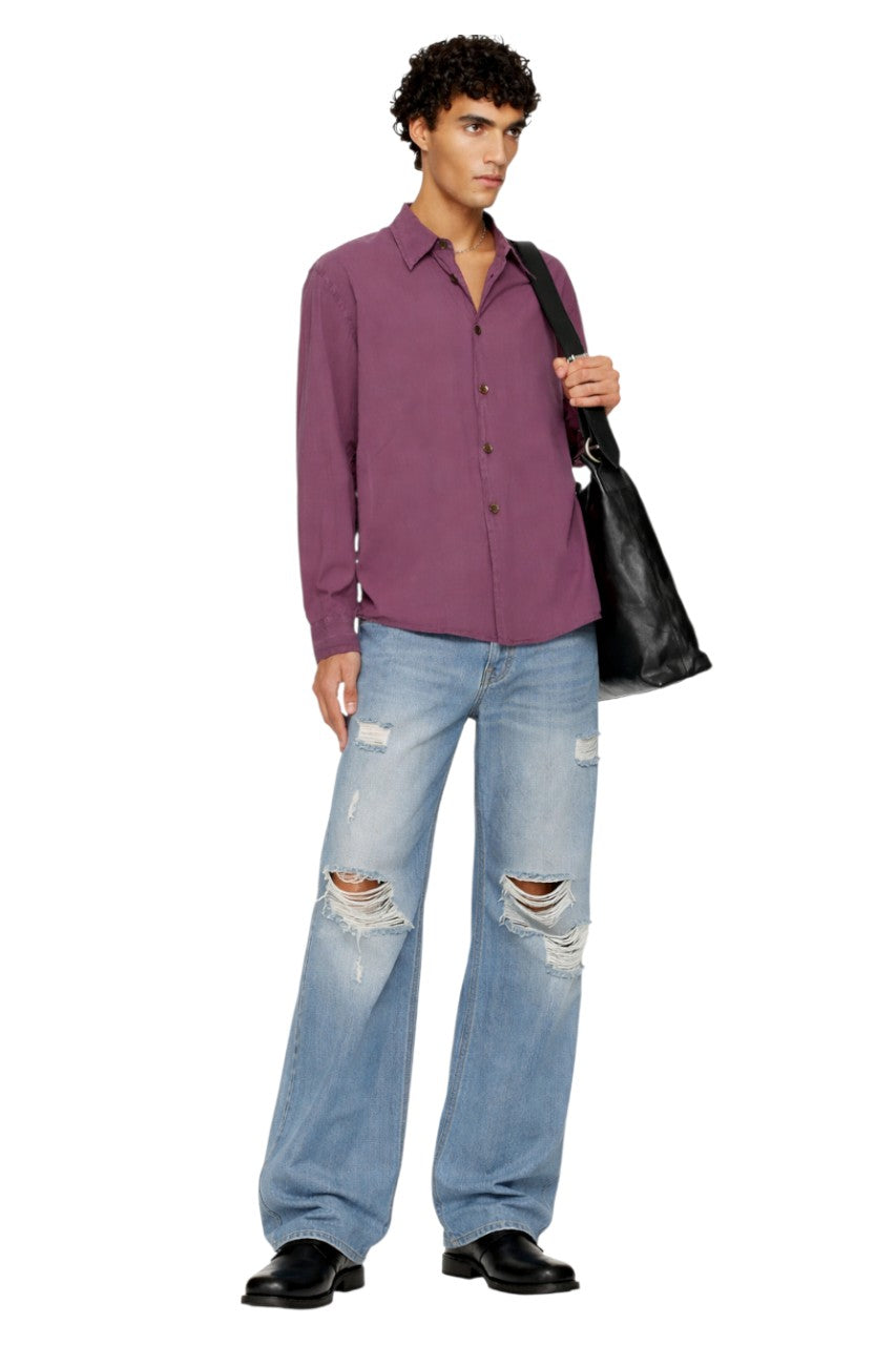 Men's Distressed Washed Wide Leg Jeans