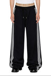Men's Contrast Plaid Waistband Drawstring Wide Leg Pants