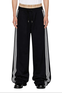 Men's Contrast Plaid Waistband Drawstring Wide Leg Pants