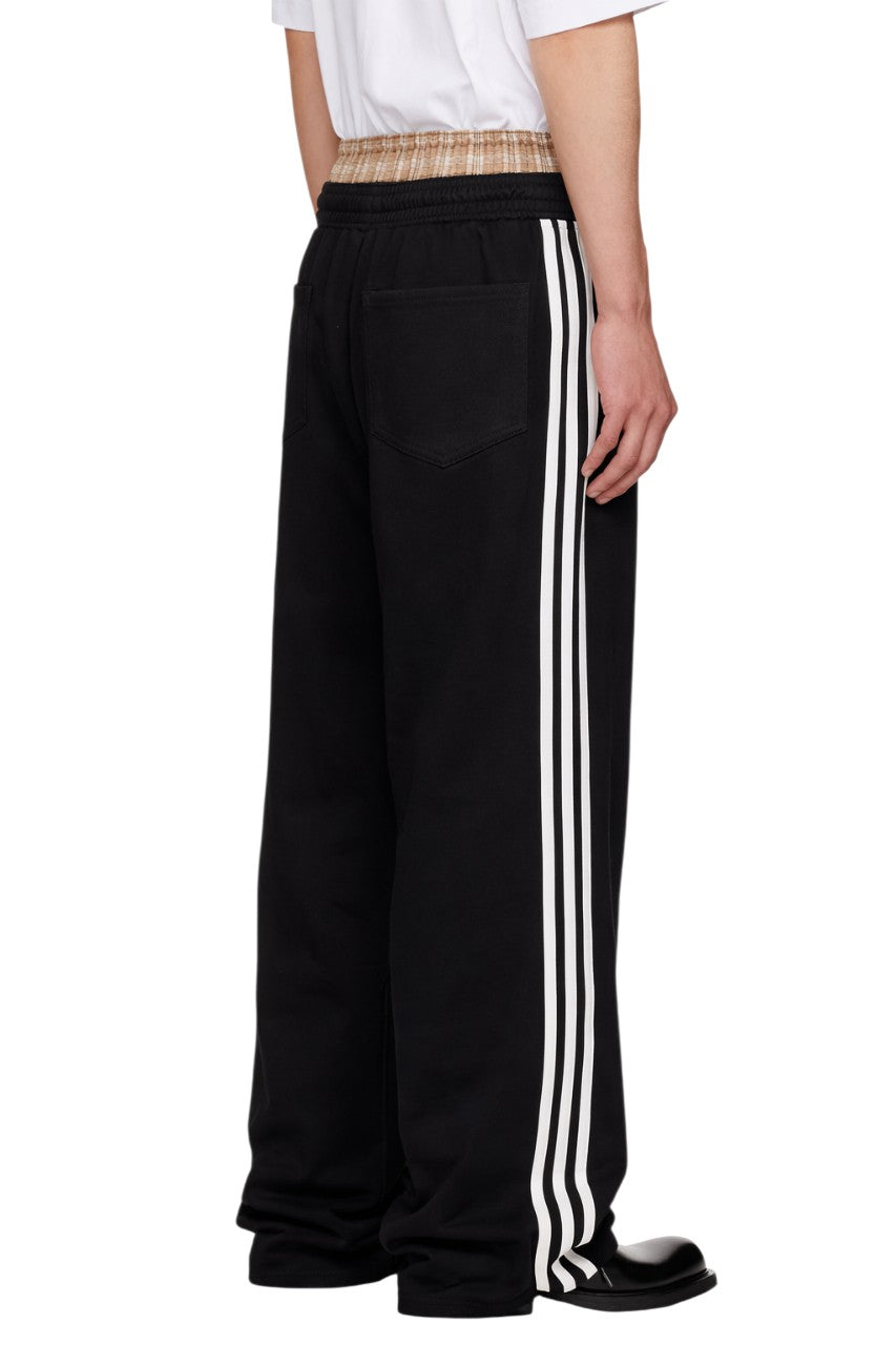 Men's Contrast Plaid Waistband Drawstring Wide Leg Pants