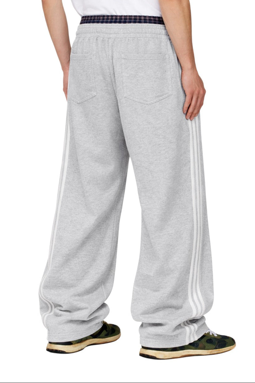 Men's Contrast Plaid Waistband Drawstring Wide Leg Pants