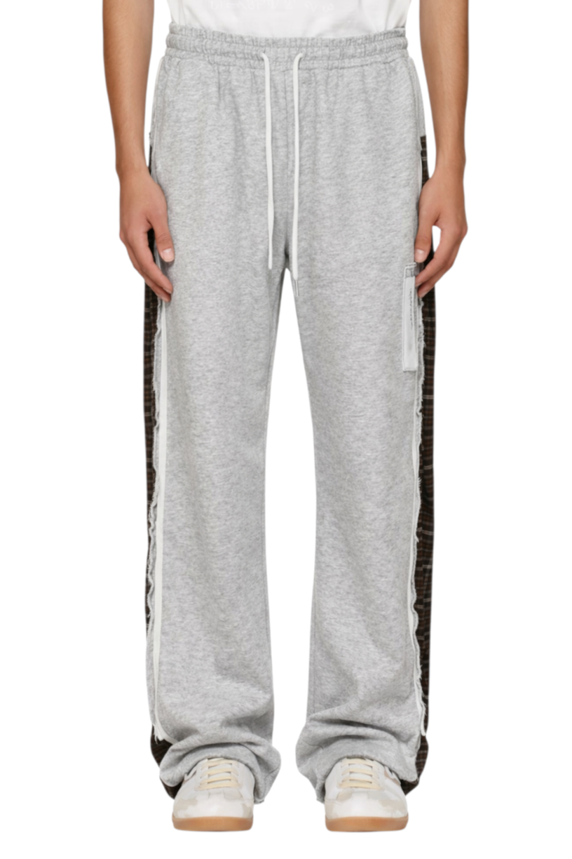 Men's Drawstring Patchwork Plaid Wide Leg Pants