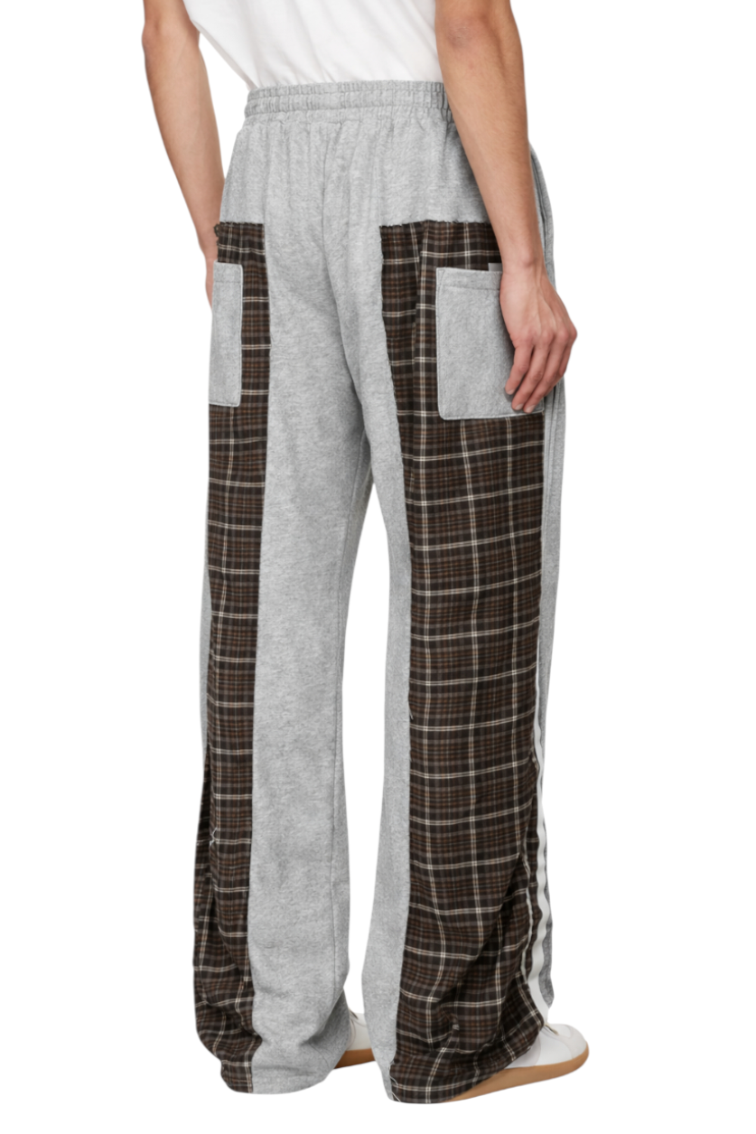 Men's Drawstring Patchwork Plaid Wide Leg Pants