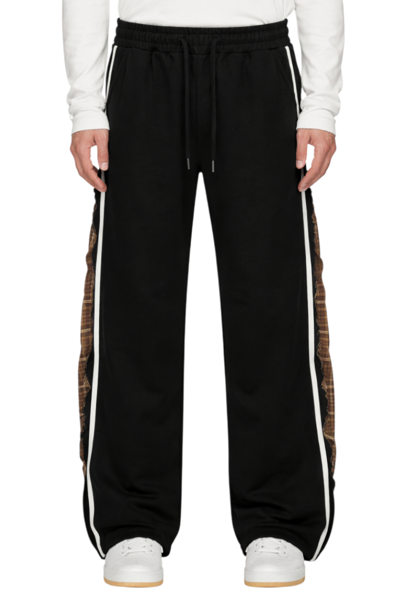 Men's Drawstring Patchwork Plaid Wide Leg Pants