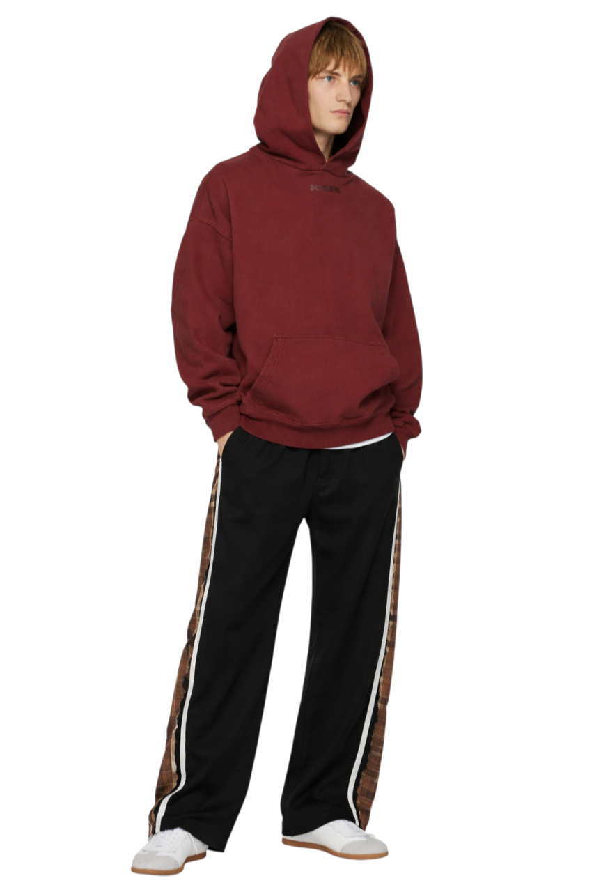Men's Drawstring Patchwork Plaid Wide Leg Pants