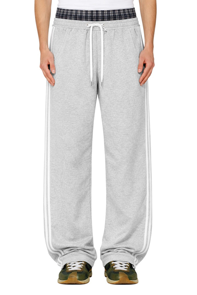 Men's Contrast Plaid Waistband Drawstring Wide Leg Pants