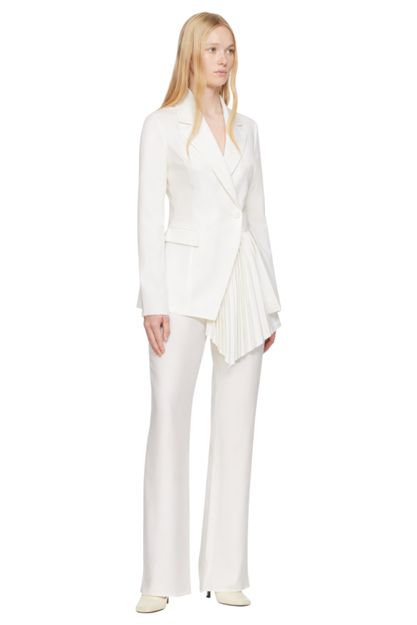 One Button Asymmetric Pleated Hem Blazer