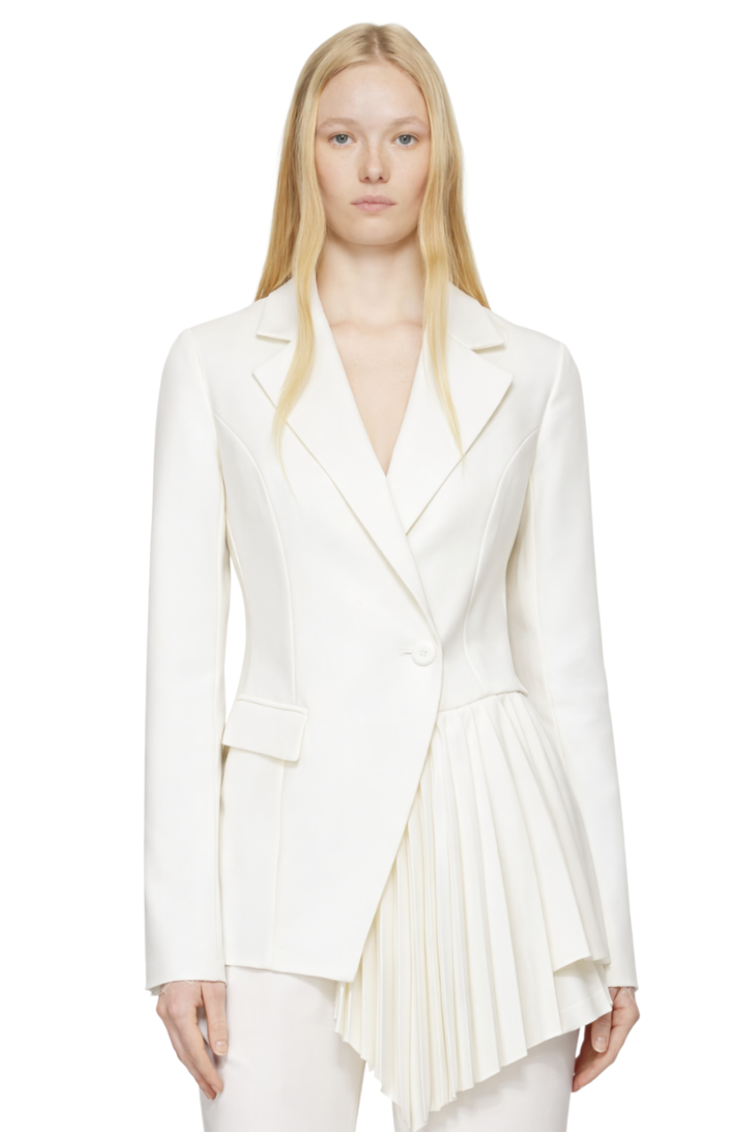 One Button Asymmetric Pleated Hem Blazer