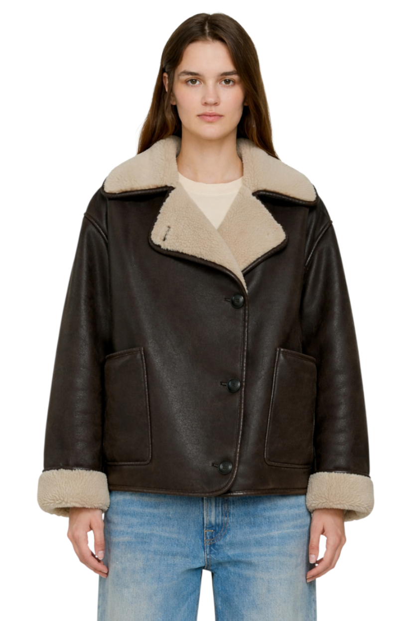 Collared Neck Long Sleeve Plush Jacket