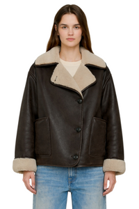 Collared Neck Long Sleeve Plush Jacket