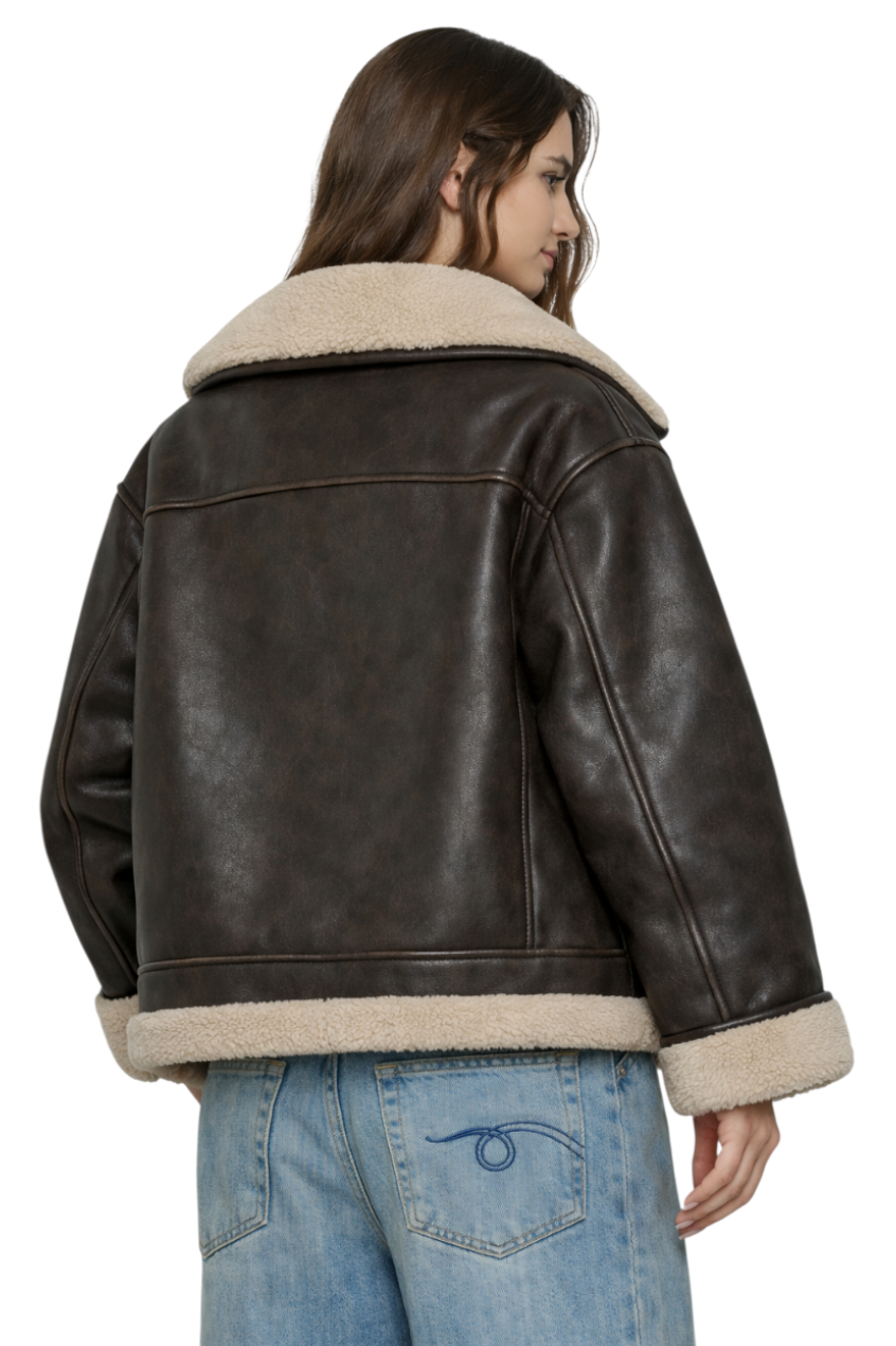 Collared Neck Long Sleeve Plush Jacket