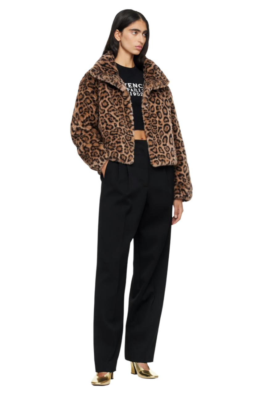 Leopard Faux Fur Cropped Jacket