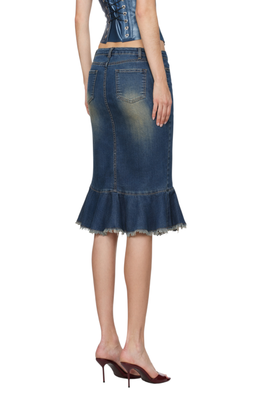 Raw Hem Mermaid Denim Skirt