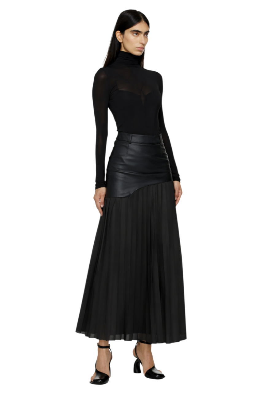 Patchwork Contrast Pleated Skirt