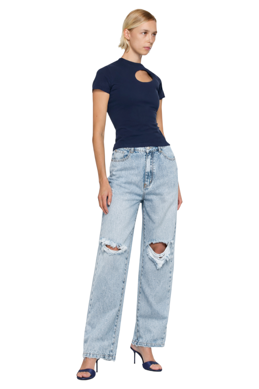 Distressed Wide Leg Jeans with Pockets