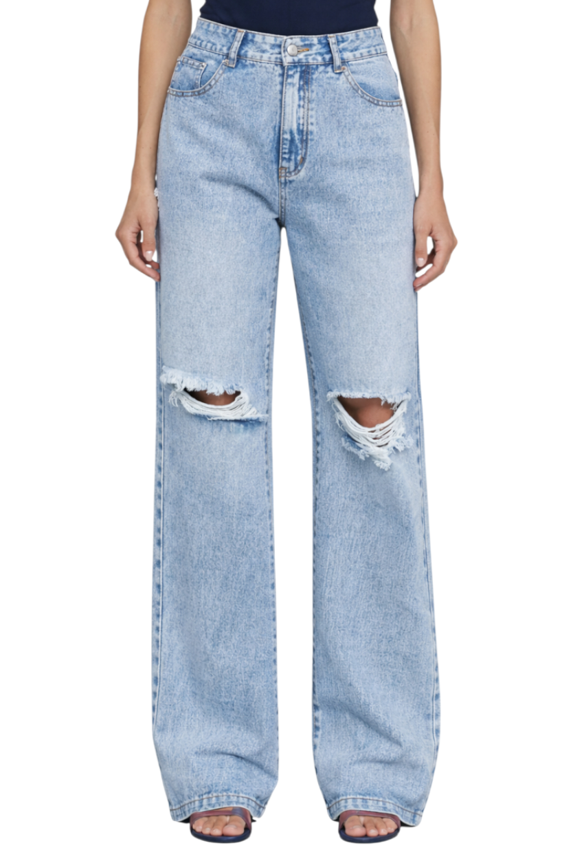 Distressed Wide Leg Jeans with Pockets