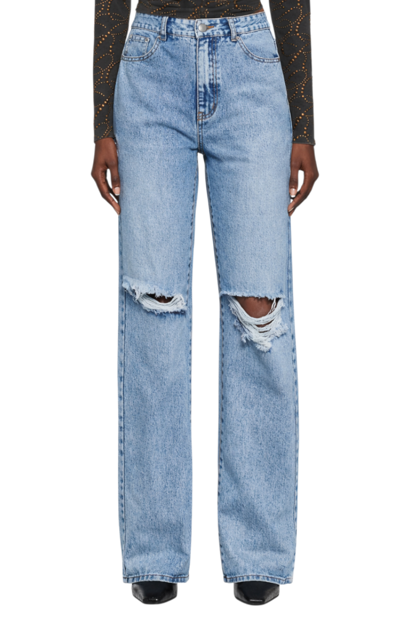Distressed Wide Leg Jeans with Pockets