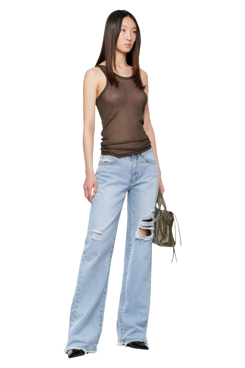 Distressed Raw Hem Wide Leg Jeans
