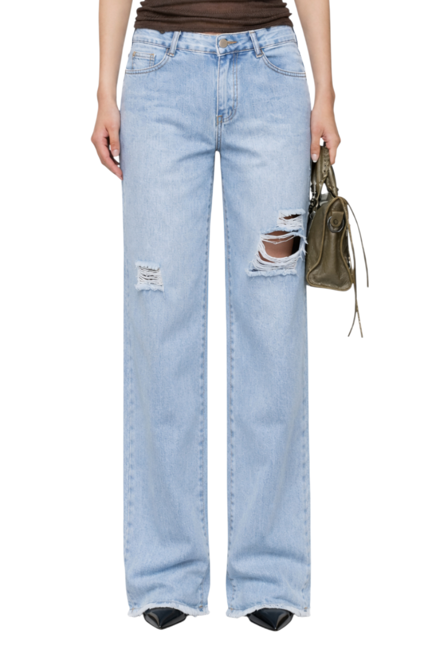 Distressed Raw Hem Wide Leg Jeans