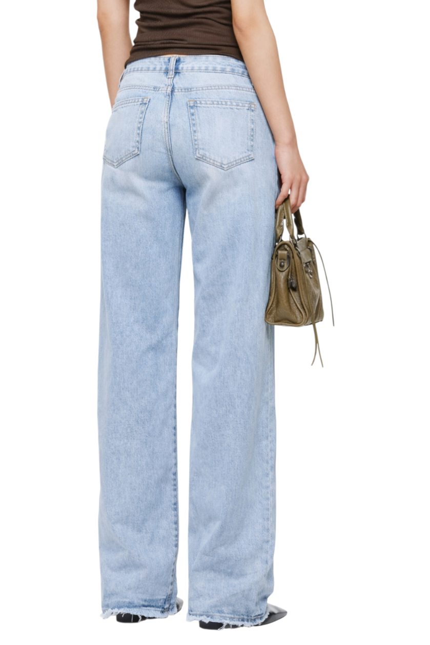 Distressed Raw Hem Wide Leg Jeans