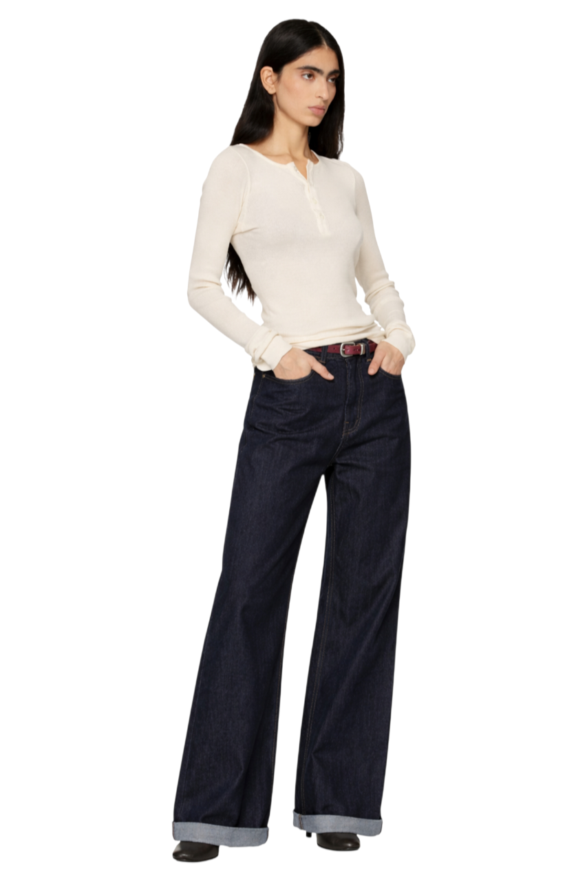 High-Waisted Wide-Leg Washed Jeans