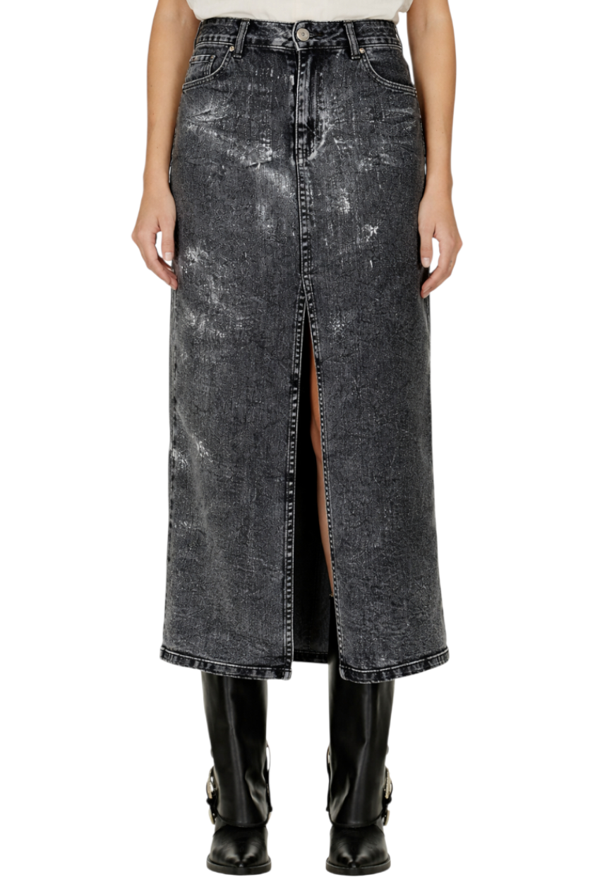 Slit Midi Denim Skirt with Pockets