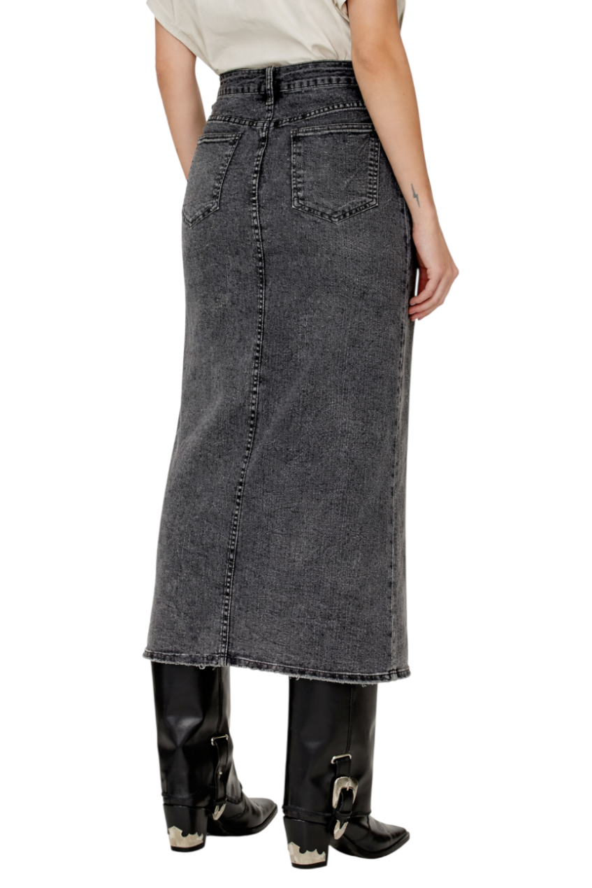 Slit Midi Denim Skirt with Pockets