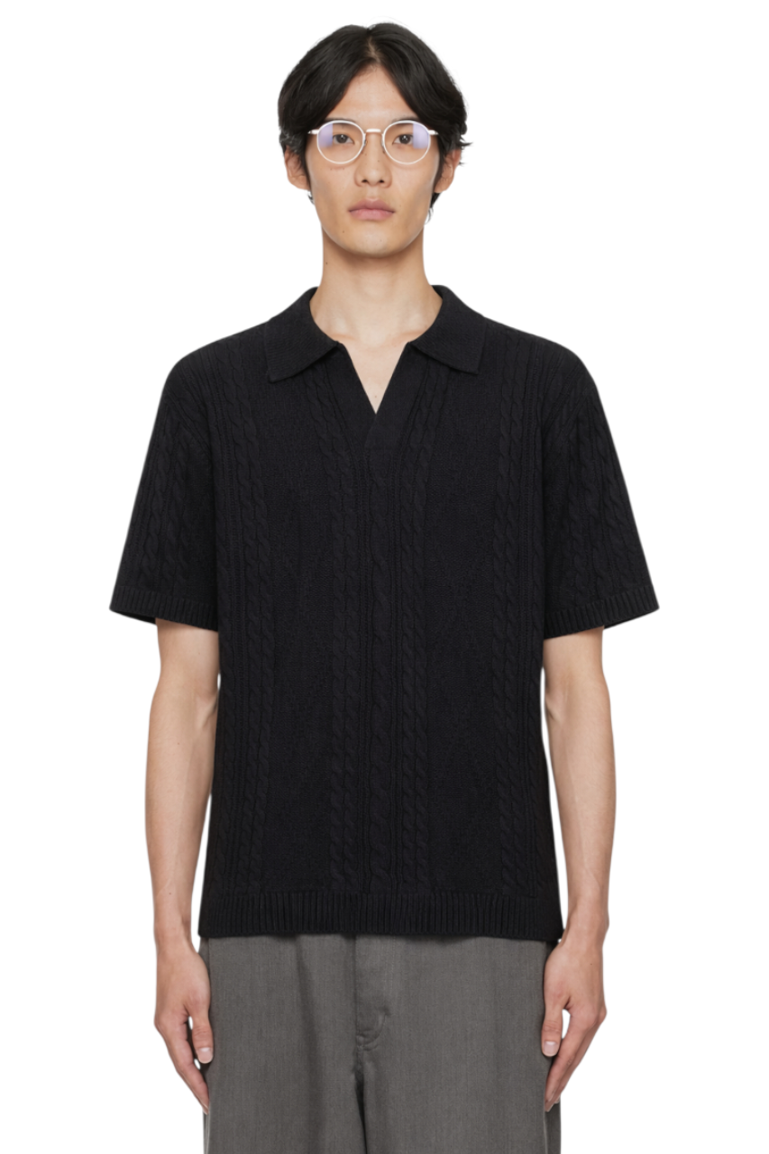 Men's Cable Knit Short Sleeve Knit Polo