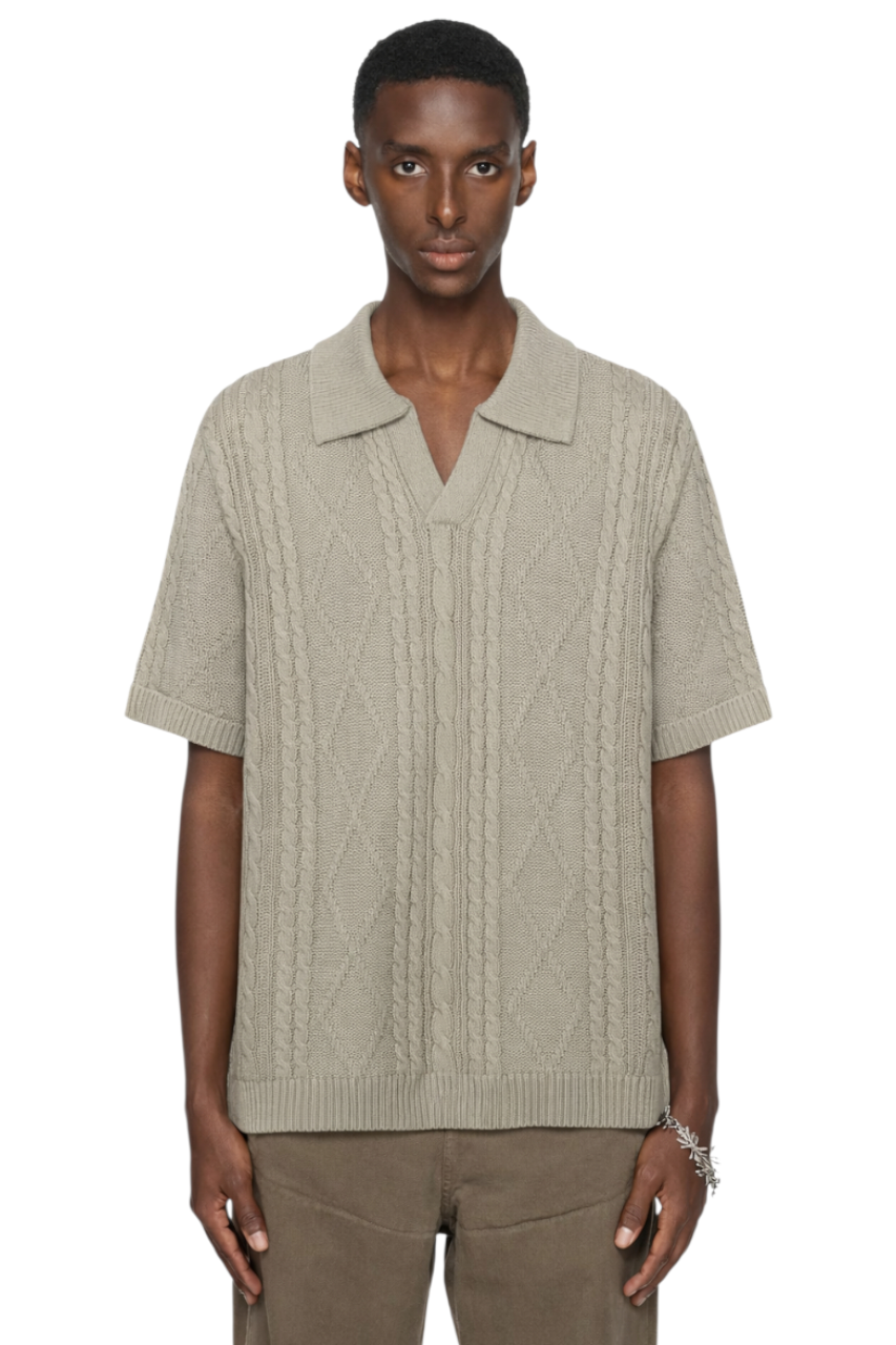 Men's Cable Knit Short Sleeve Polo