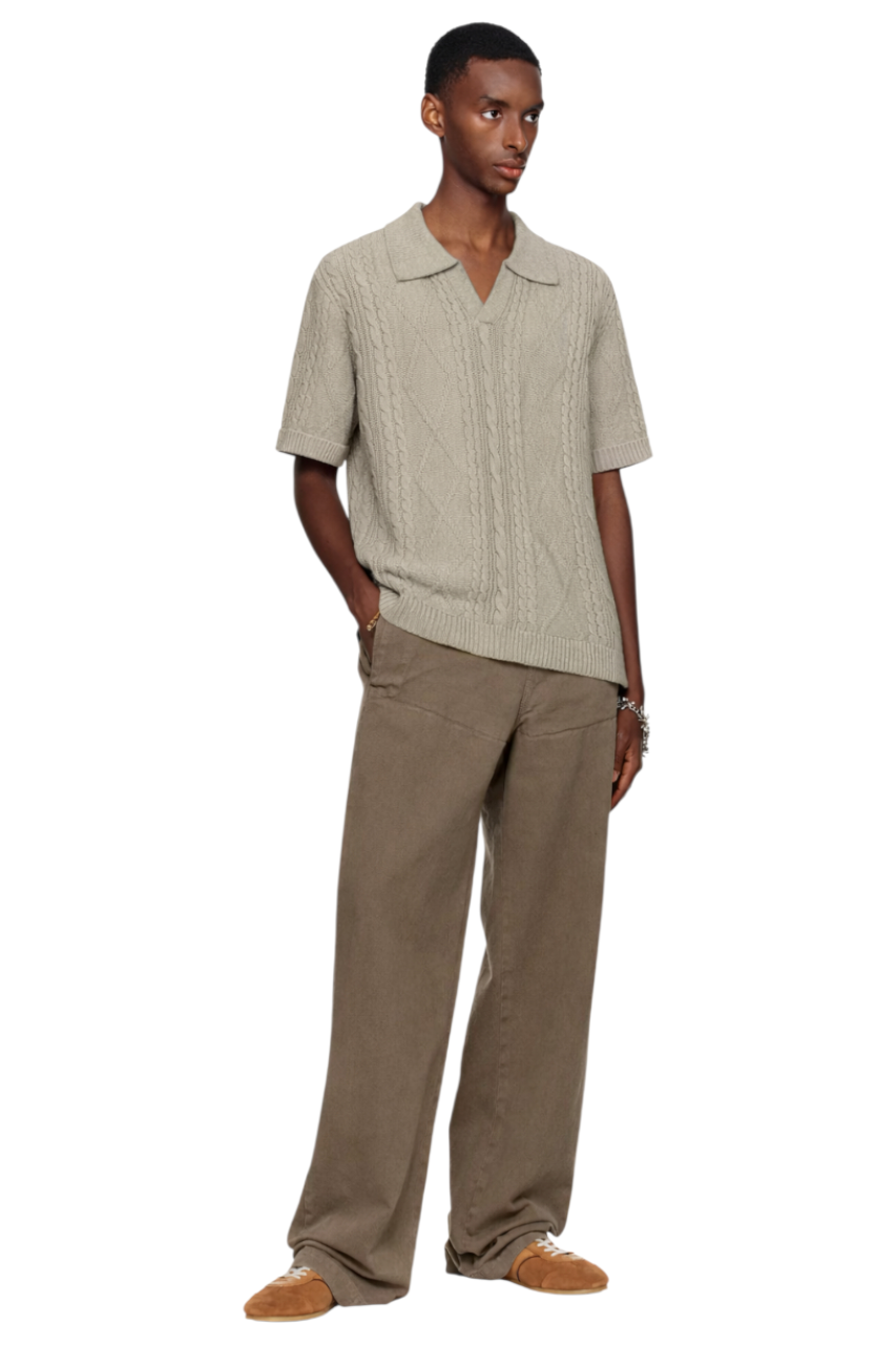 Men's Cable Knit Short Sleeve Polo